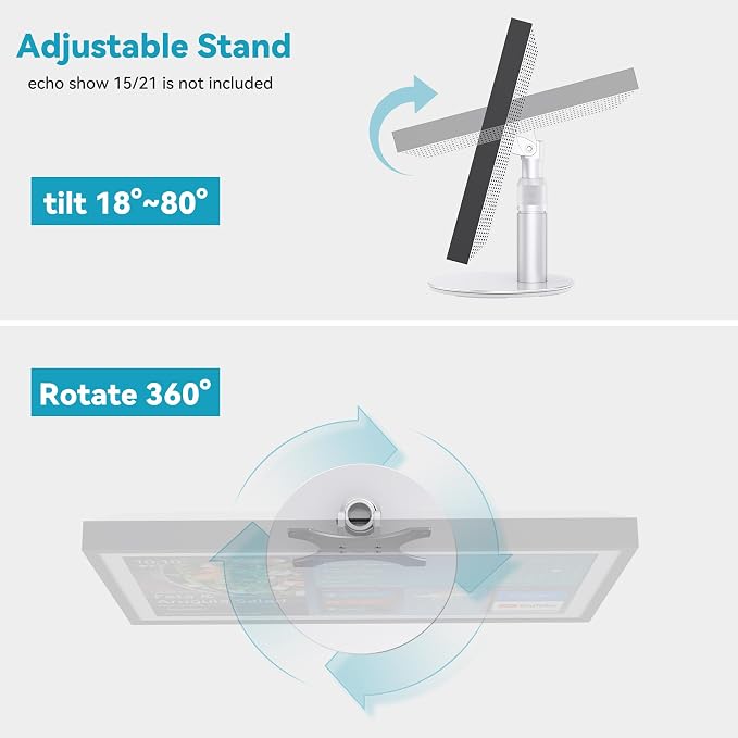 Tiltable Stand for Echo Show 21 and Show 15 (1st, 2nd Gen), Rotatable Table Holder for Alexa 21, Metal Desktop Base for Echo 15
