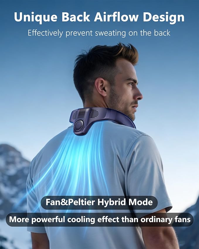 Neck Air Conditioner Fan Instant Cooling with Cooling Plate, Bladeless, 8000mAh Operated Wearable Rechargeable Neck Fan, 3 Cooling Level&3 Speeds Level for Hot Flashes, Travel, Gym