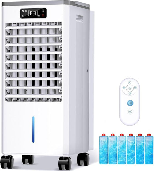 Evaporative Air Cooler, Portable Personal Air Cooler with Detachable Water Tank & Ice Box, 36-40dB Quiet Air Conditioners Cooling Fan with Child Lock, Evaporative Cooler for Bedroom Office Dorm Home