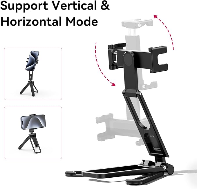 ULANZI MA26 Foldable Phone Tripod, Pocket Cell Phone Vlog Video Tripod Handle Aluminium Smartphone Desk Stand 2 Cold Shoe Small Size All in One Lightweight Portable Vlog Stick for iPhone 17 Samsung