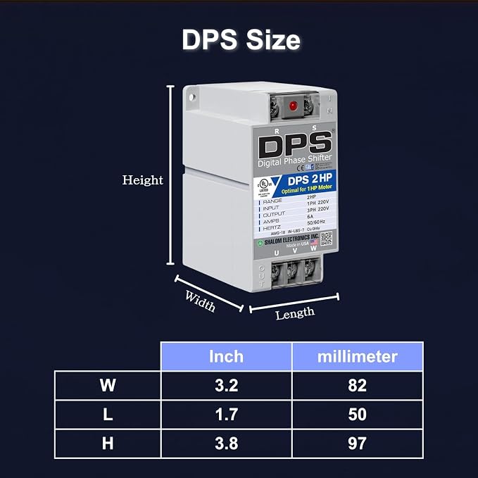 American DPS Single Phase to 3 Phase Converter, 2HP, 6A, Input/Output 200V - 240V, Digital Phase Shifter, Must Be Used for 1HP(0.75kW) 3A Motor, DPS Must Be Used for 1 Motor Only, UL-Listed
