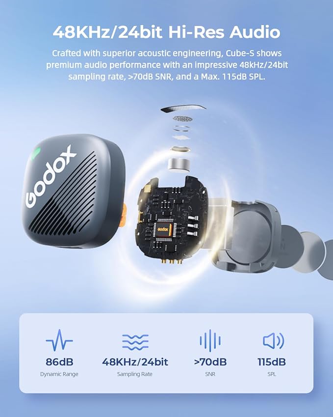 GODOX Cube-SL Kit2 Wireless Lavalier Microphone, Microphone for iPhone Lightning (2 TX + 1 RX Charging Case), Mini Mic with Noise Cancellation, 30H Battery, 300m/1000ft, Wireless Microphon