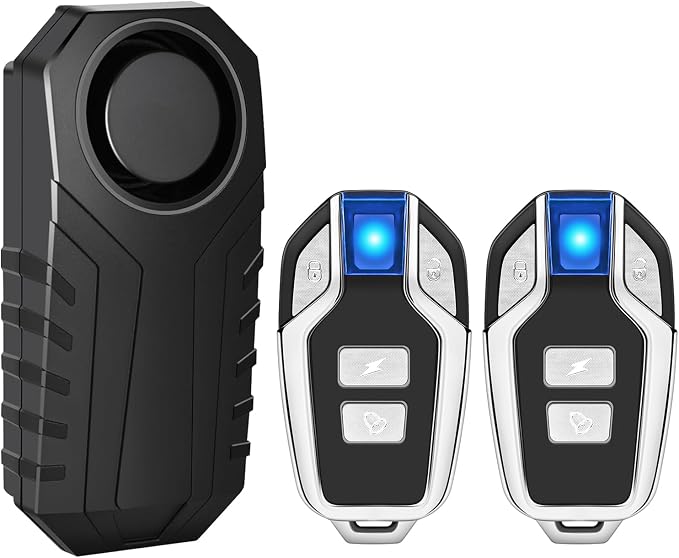 Bike Alarm with 2Remotes, USUPERINK 113dB Bike Alarm Wireless Vibration Motion Sensor for Electric Bike Motorcycle Golf Car Trailer Mailbox Garage Door IP65 Waterproof Home Security Bike Accessories