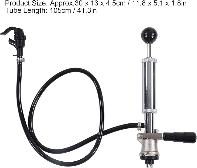 Keg Tap Keg Pump S Type Dispenser Beer Keg Tap Keg Hand Pump Stainless Steel Keg Party Pump with 105cm/41.3in Tube for Homebrew(30 X 13 X 4.5cm / 11.8 X 5.1 X 1.8in)