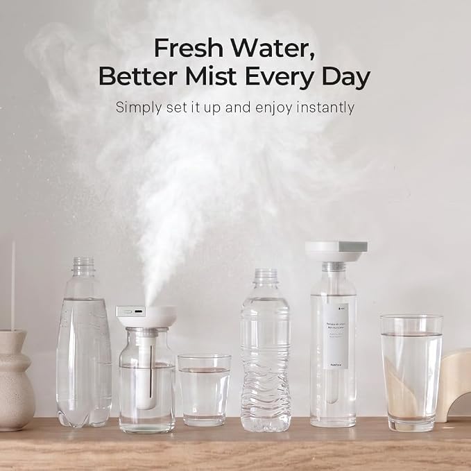 HubiCare Mini Humidifier, Portable Wireless Humidifier for Travel, USB-C Rechargeable Personal Mist Maker with Adjustable Length, Quiet 28dB, Leak-Resistant Design for Car, Bedroom, Office