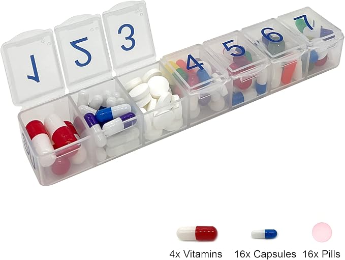 e-Pill 7 Times a Day x 7 Day Clear Weekly Pill Organizer, Vitamin, and Medicine Pillbox with Clear Case