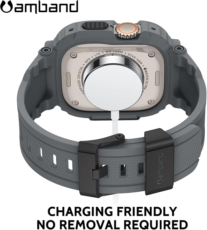 amBand Bands Case Screen Protector Compatible with Apple Watch Ultra 3/2/1 49mm, M1 Sport Series Rugged Cover Strap and 9H Tempered Glass Film, Protective Bumper for iWatch 49 mm Men Gray
