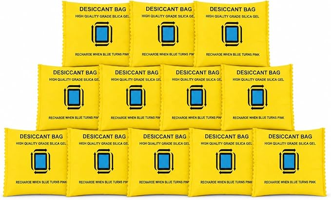 Silica Gel Packets 12 Packets - CARGEN Moisture Absorber, Rechargeable Desiccant Packs, Desiccant Packs for Storage,Reusable & Color Change,100g