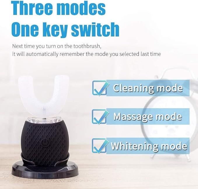 Automatic Ultrasonic Toothbrush,Electric Ultrasonic Toothbrush for Adults 360° Electric Toothbrush 30'' Automatic Timer Wireless Charging Washable Travel Home Dual-use (Black)