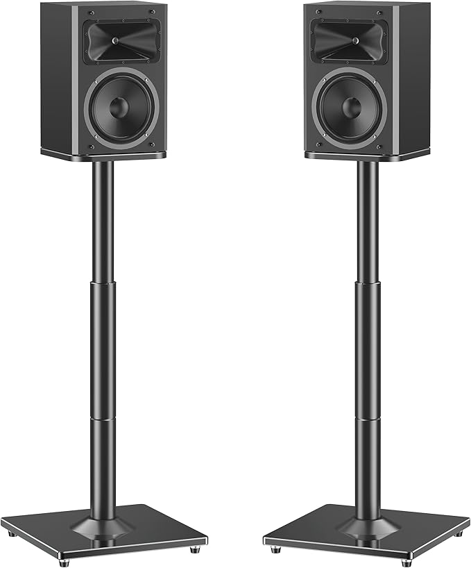 MOUNTUP Universal Speaker Stands Pair, 28.3" to 37.4" Height Adjustable Floor Speaker Stands, Holds Bookshelf & Large Satellite Studio Speakers, Cable Concealing, 22LBS Capacity, 9.8" Plate, Black