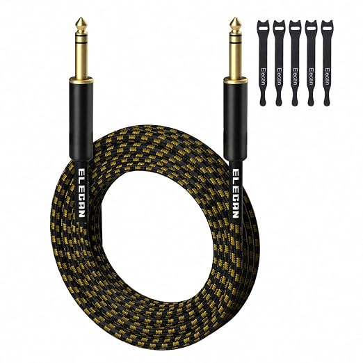 1/4 Inch TRS Instrument Cable 20 Ft, Straight 6.35mm to 6.35mm Male Jack Stereo Audio Interconnect Cord-Gold Plated-Braided-Balanced Line for Electric Guitar Bass+ 5 Ties