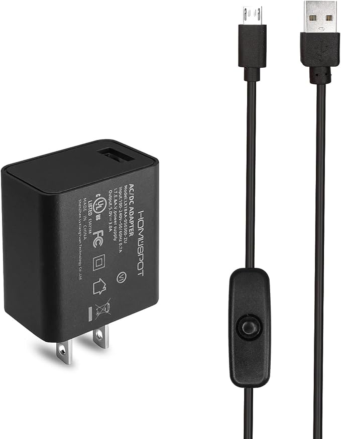 UL-Listed Power Supply 5V3A with Switch 2.5A 2A 1.5A 1A Fast Charge AC Adapter w/ 1.5m Extra Long On Off Power Switch Micro USB Cable for Raspberry Pi 3 Model B/B+