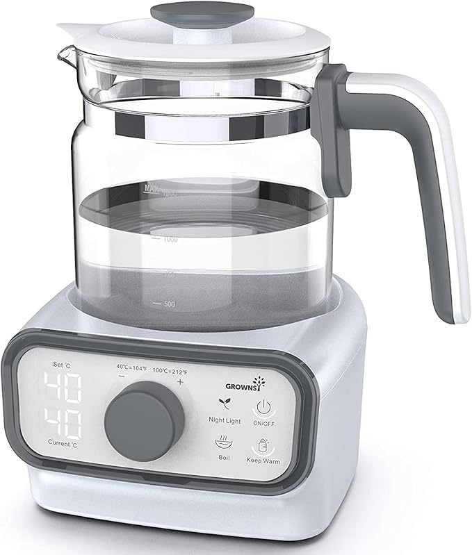 GROWNSY Baby Instant Warmer, Glass Water Boiler with Accurate Temperature Control for Formula, Coffee and Tea, 1.2 Liter Electric Kettle with LCD Display and Timer