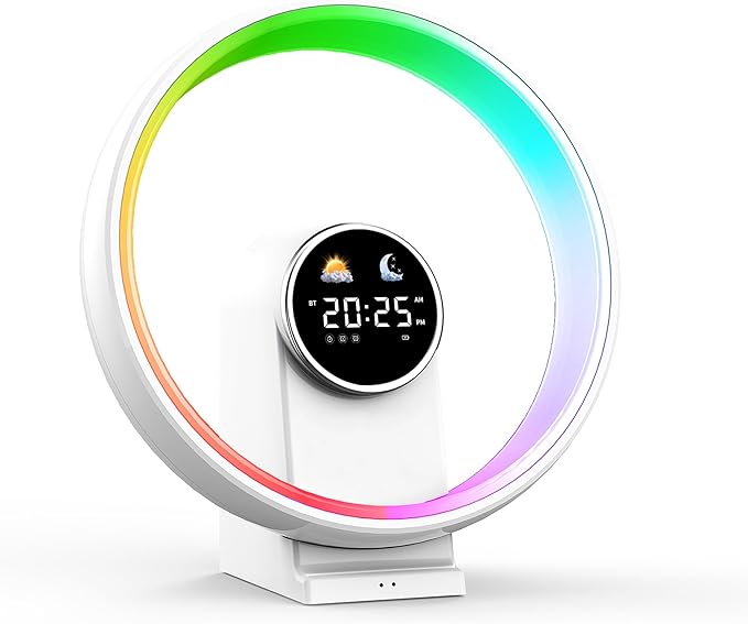 Table Lamp Sunrise Alarm Clocks for Heavy Sleepers for Bedrooms, White Noise Sound Machine Adults, Bluetooth Digital Dual Alarm Clock with USB Port, Timer, Dimmer, Room Decor