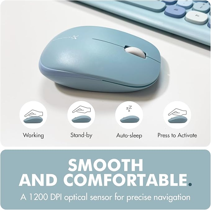 X9 Cute Wireless Keyboard and Mouse Combo - Retro Typewriter Keyboard and Mouse with Round Bubble Keys, 110 Keys and 18 Shortcuts Keyboard - Colorful Blue Keyboard Mouse Combo for PC Computer, Laptop