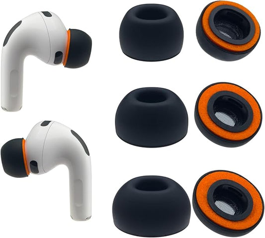 Klowcok Replacement Memory Foam Ear Tips for AirPods Pro 3 Silicone Shield, Compatible with AirPods Pro3 3rd Generation 2025, Fit in The Charging Case, 3 Pairs Black (Assorted-S/M/L)