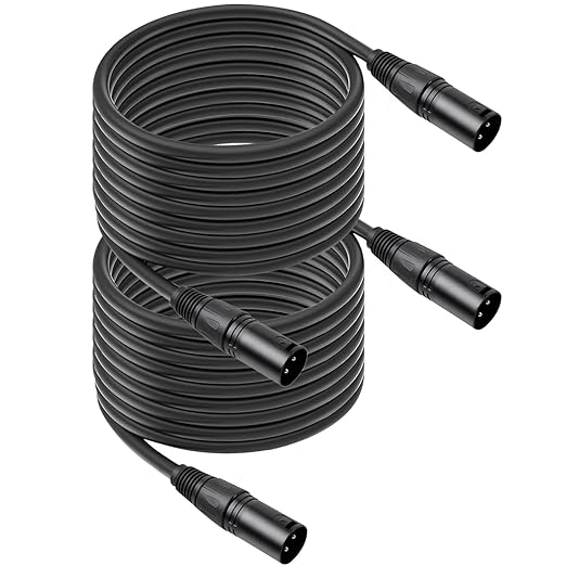 2 Pack 3 Pin XLR Male to Male Microphone Cables,33FT,Professional Balanced Audio Cable with Oxygen-Free Copper, Gold-Plated Connectors - for Studio, Stage, PA Systems,10M