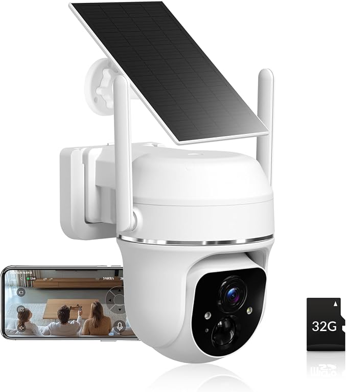 Vicohome 2K Solar Wireless WiFi Security Cameras Outdoor, 355° PTZ, Solar & Battery Powered, PIR Motion Detection, 3MP Full-Color Night Vision, IP65 Waterproof, Cloud&SD Card Storage (With SD Card)