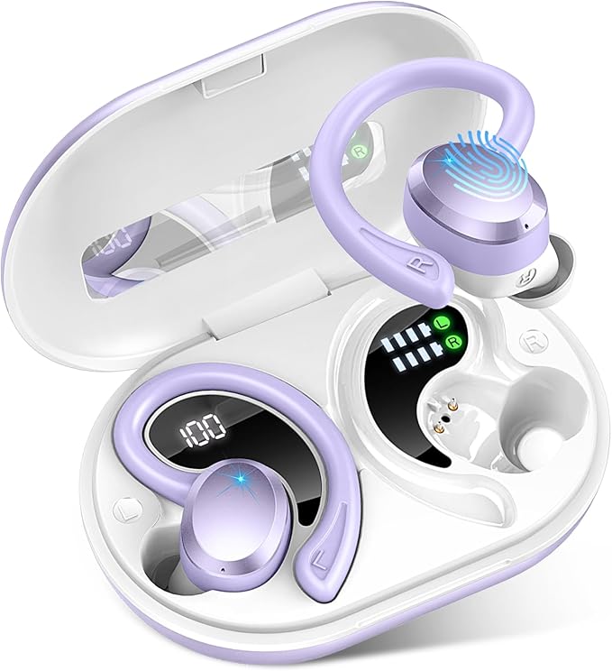 Wireless Earbuds Sport, 2025 Bluetooth 5.3 Headphones Bass Hi-Fi Stereo Over Ear Buds, 48Hrs Noise Cancelling Headset with Earhook, IP7 Waterproof Earphones Workout Running for Laptop Pad Android iOS
