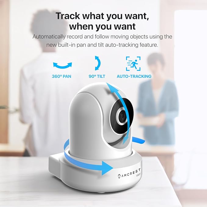 Amcrest 4MP ProHD Indoor WiFi, Security IP Camera with Pan/Tilt, Two-Way Audio, Night Vision, Remote Viewing, 4-Megapixel @30FPS, Wide 90° FOV, IP4M-1041W (White)