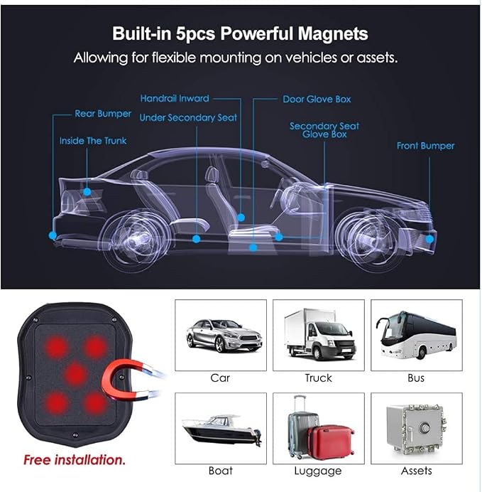 GPS Tracker for Vehicles Hidden Magnetic Vehicle GPS Tracker GPS Tracking Device for Car Motorcycles Trucks with Real-time Tracking,Anti-Theft Alarm（4G TK905B）