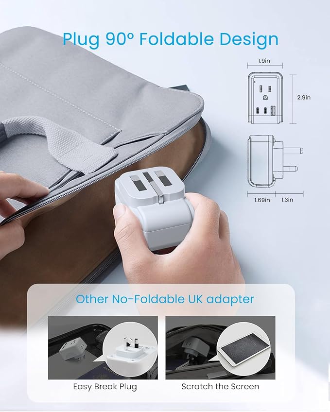2 Pack US to UK Ireland Plug Adapter, VINTAR Foldable Type G Power Adapter, UK Travel Adaptor with 2 Outlets and 3 USB(2 USB C Ports) for England Scotland Ireland London Dubai Singapore Hong Kong
