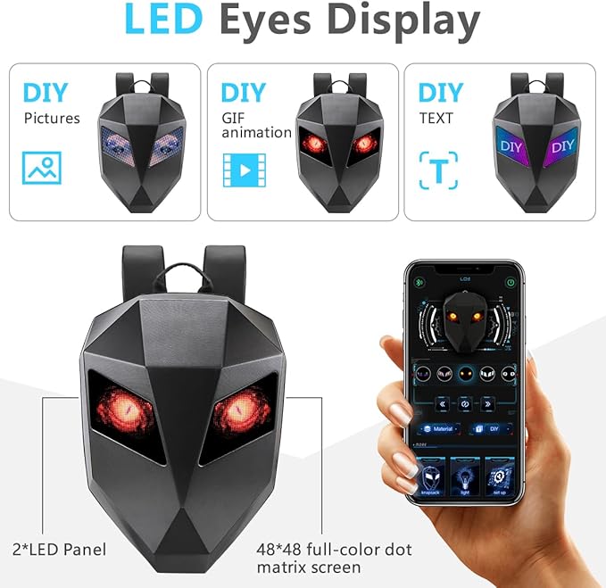 LED Motorcycle Backpack, LED Knight Backpack with App Control Programmable Full Color Screen, Large Capacity Hard Shell Waterproof Helmet/Laptop Backpack