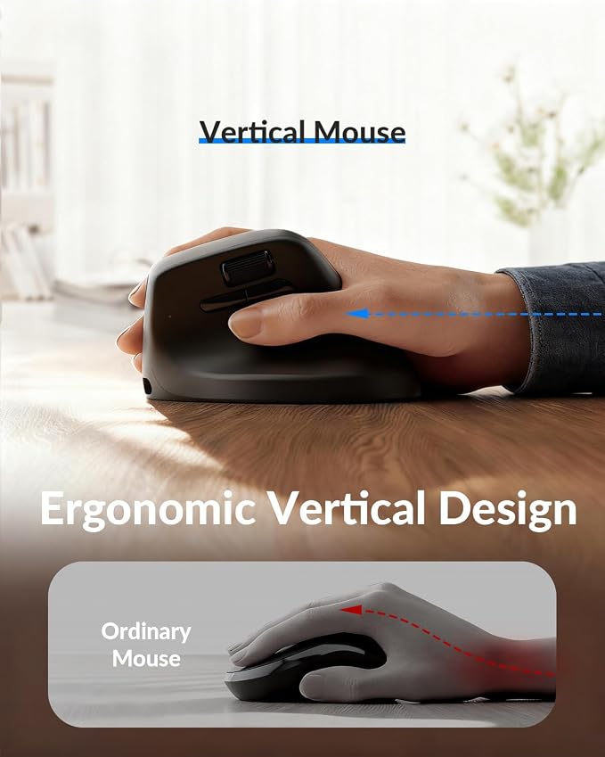 Keychron M5 8K Vertical Ergonomic Mouse Wireless, 2.4 GHz/Bluetooth 5.3/Wired Computer Mice Rechargeable, 5 Levels Up to 30K DPI with Programmable Buttons for Laptop macOS/Windows - Black
