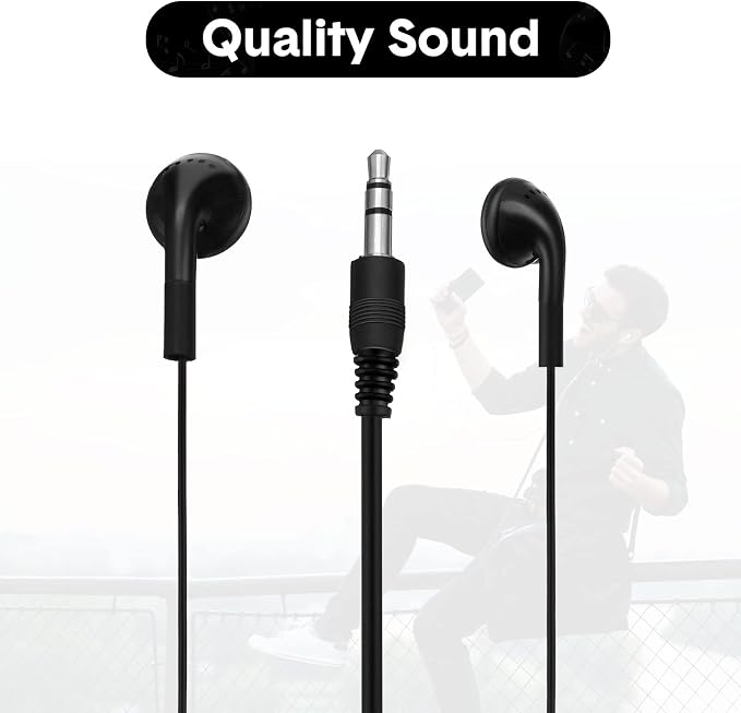 Konohan 300 Packs Earbuds Bulk Earphones with 3.5 mm Headphones Wired Ear Earbud Wired Earphone for Adult Teacher Office Home Computer Travel Library Individually Packed (Black)