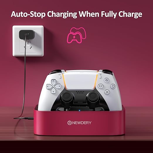 NEWDERY for PS5 Controller Charger Station, Dual Charging Dock for PlayStation 5 DualSense/Edge Controller, Fast Charging Stand with Type-C Cable, Gamer Gift for Women & Girls, Mother's Day