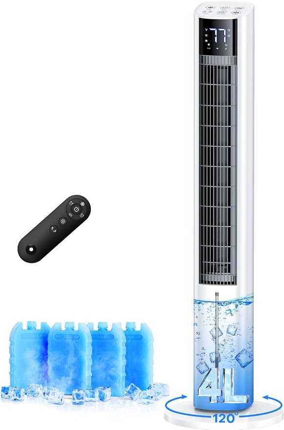 45" Windowless Air Conditioner, Portable Swamp Cooler Air Conditioner w/3 Speeds Max 30 ft/s, 4Modes, 4L Tank & 12H Timer, 120°Oscillation, 20 Ft Remote Evaporative Air Cooler for Room Indoor