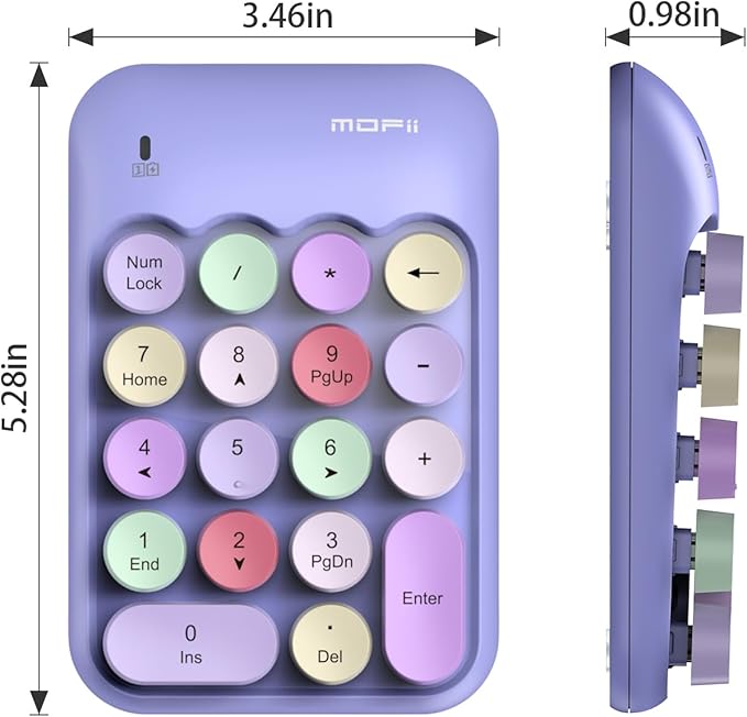 MOFII Cute Colorful Wireless Number Pad - 18 Keys, Portable 2.4 GHz with Stable Wireless Connectivity, 10-Key Financial Accounting Extension (Purple Colorful)