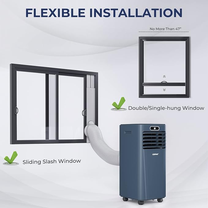 COSTWAY Portable Air Conditioner, 8000BTU Air Cooler with Drying, Fan, Sleep Mode, 2 Speeds, 24H Timer Function, Remote Control, Cools Room up to 230 Sq. ft, for Home, Window Kit Included