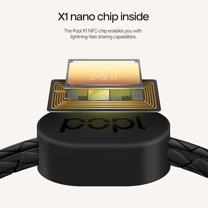 Authentic Patented Popl Bracelet™ (Avoid Fake Knockoffs) - Smart NFC Networking Card - Simply Tap to Exchange Contact Info, Capture Leads, & Manage Contacts (Black Rope Style)