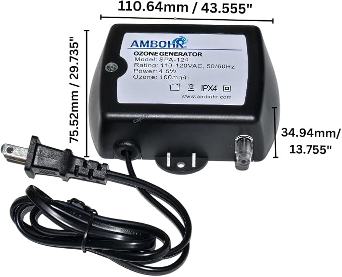 Cold Plunge Ozone Generator AMBOHR 50mg/Hr Hot tub Ozone Generator Keep Your spa Water Clean. Includes Threaded 3/4" NPT Venturi Injector. Inline Cold Plunge Ozone Generator.