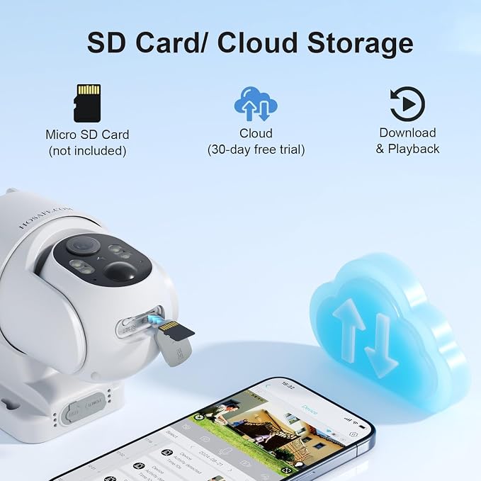HOSAFE.COM Solar Security Cameras Wireless Outdoor, Free Cloud Storage, 360° PTZ Remote Cameras for Home Security Solar Powered, 2K 3MP Security Camera Outdoor Wireless, IP66 Waterproof