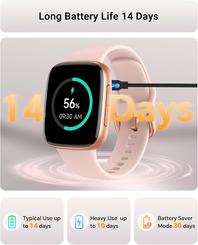 Gydom Smart Watch for Men/Women, 1.85" AMOLED Screen Fitness Watch for iPhone/Android, Activity Tracker with Heart Rate/Sleep/SpO2, Answer/Make Call, 3ATM Waterproof, 120+ Sport Modes, AI Voice, Pink