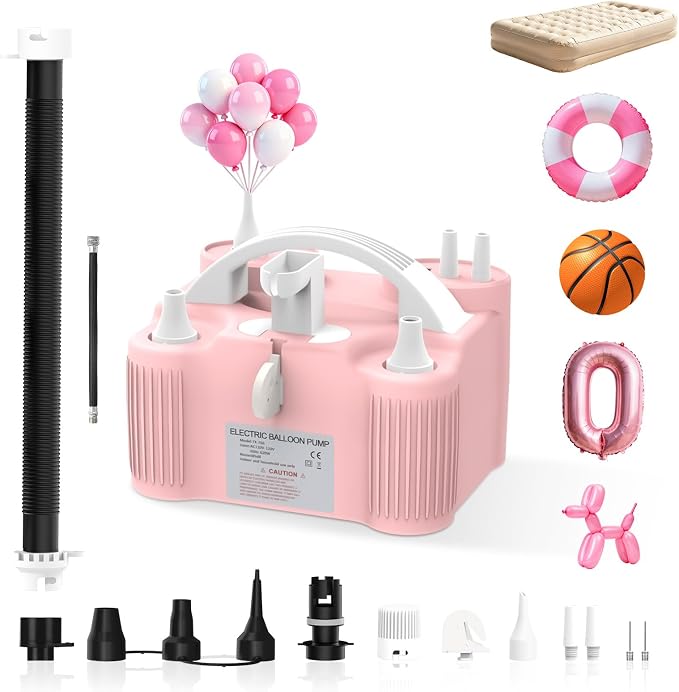 Electric Balloon Pump 4-in-1 Air Pump Portable Electric Balloon Blower Machine Dual Nozzle Quick-Fill 110V AC Inflator Deflator for Balloons Pool Floats Air Mattress Inflatables