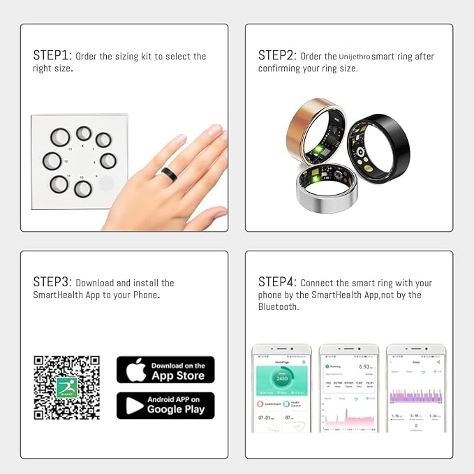 Smart Ring For Women Men, Health Tracker with Heart Rate/Blood Oxygen/Blood Pressure/Sleep Monitoring/Step Counting, IP68 Waterproof Fitness ring, No App Fees for iPhone & Android (Rose Gold, 13#)