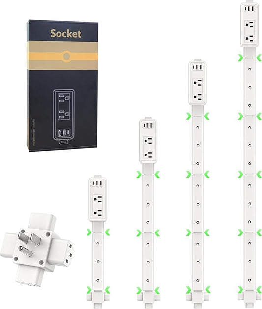 Outlet Extender Stick 9”-45" Adjustable, Wall Power Extension Electrical with USB-C, 2 USB-A & 2 AC Outlets, 360° Rotating Plug Extender for Behind Bed, Nightstand, Couch