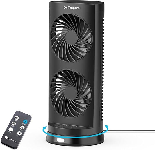 DR.PREPARE Desk Fan USB DC Tower Cooling Fan with Remote Control, DC Motor Portable Oscillating Fan, 3 Speeds, Dual Air Circulation, 110° Oscillation, Table Fan for Bedroom Dorm Room Office Desktop