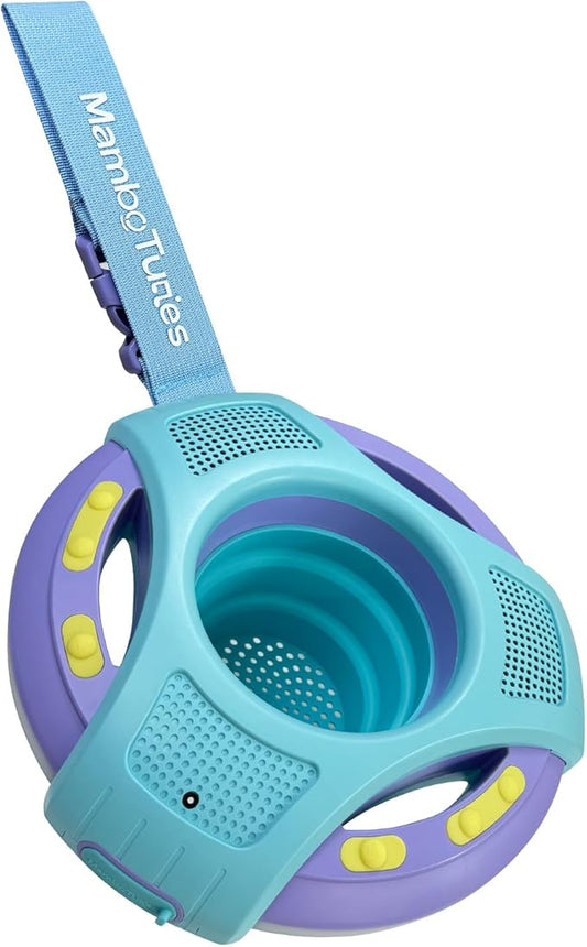 Mambobaby Float Bluetooth Speaker with Foldable Cup Holder, IPX7 Waterproof Bathroom Speaker, 360° Surround Sound, Colorful LED Lights, Dual Speakers, Ideal for Pool, Beach & Outdoor Use-Blue Purple