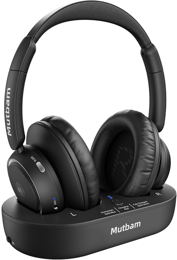 Wireless Headphones for TV, TV Headphones Wireless for Seniors with Charging Dock, 65H Playtime, Low Latency, Plug-Play, Optical RCA AUX Bluetooth, Assistive Hearing Headset, Gifts for Elderly