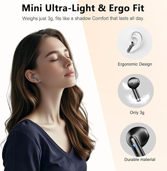 Wireless Earbuds, Bluetooth Headphones V5.4 Stereo Bass Ear Buds with ENC Noise Cancelling Mics,56H Bluetooth Earbuds with LED Display Charging Case, IP7 Waterproof Earphones for Android iOS【Mini】