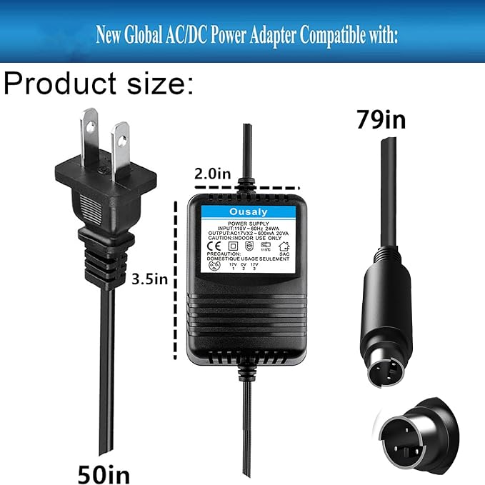 17.5VX2 500mA Powe Adapter for Behringer MXUL5 Eurorack UB1202, XENYX-1202 Mixer (FX:MX5-MP3) 17.5V AC Power Supply Mini 3 Pin Din Input