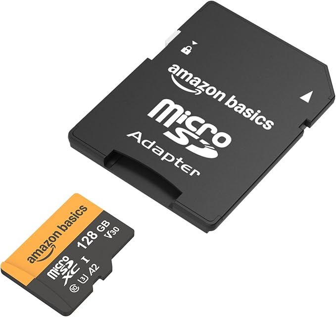 Amazon Basics 128GB microSDXC Memory Card with Adapter for Smartphones, Drones, Cameras, Full HD, Read Speed Up to 200MB/s, 2-Pack