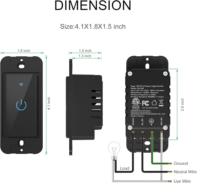 Smart Switch 2.4GHz WiFi Light Switch 2Pack Compatible with Alexa and Google Home, Single Pole, Needs Neutral Wire (Black)