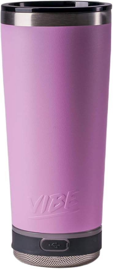 Vibe 18 oz Tumbler with Bluetooth Speaker, Insulated Stainless Steel Travel Cup with Lid, Hot & Cold Drink Beverage Container, Built-In Speaker, Rubber Base, Pink