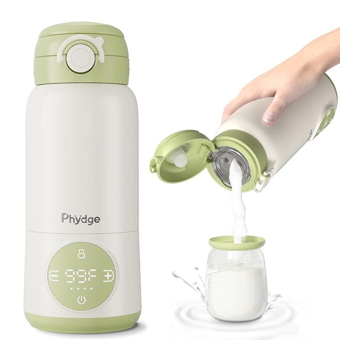 Portable Bottle Warmer for Travel, 15oz Capacity Portable Milk Warmer for Baby, Formula, Breast Milk & Water, On The Go Bottle Warmer with Long Battery Life, Even Heating, Precise Temperature Control