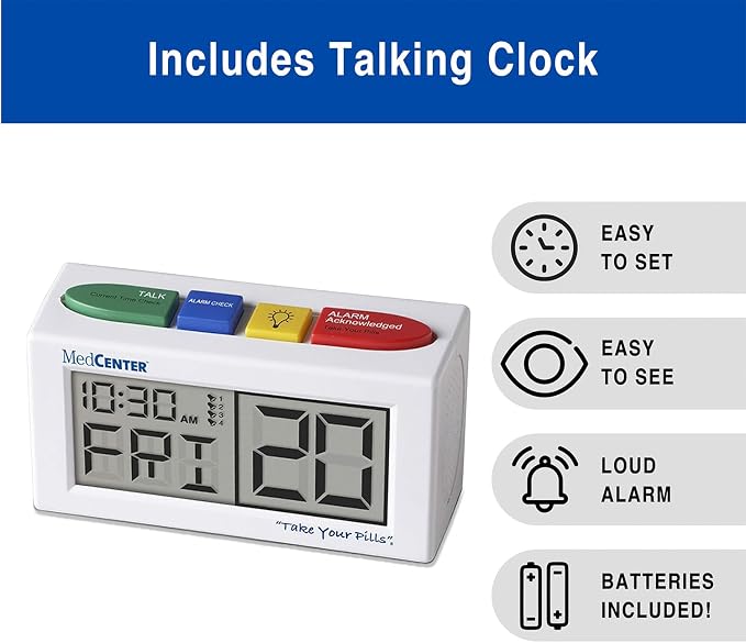 Medcenter Monthly Pill Organizer System 4 Times a Day, 31 Day Pill Organizer Box with Talking Alarm Reminding System, HSA/FSA Monthly Pill Box for Daily Medication, Gift for Mom, Dad, Elderly
